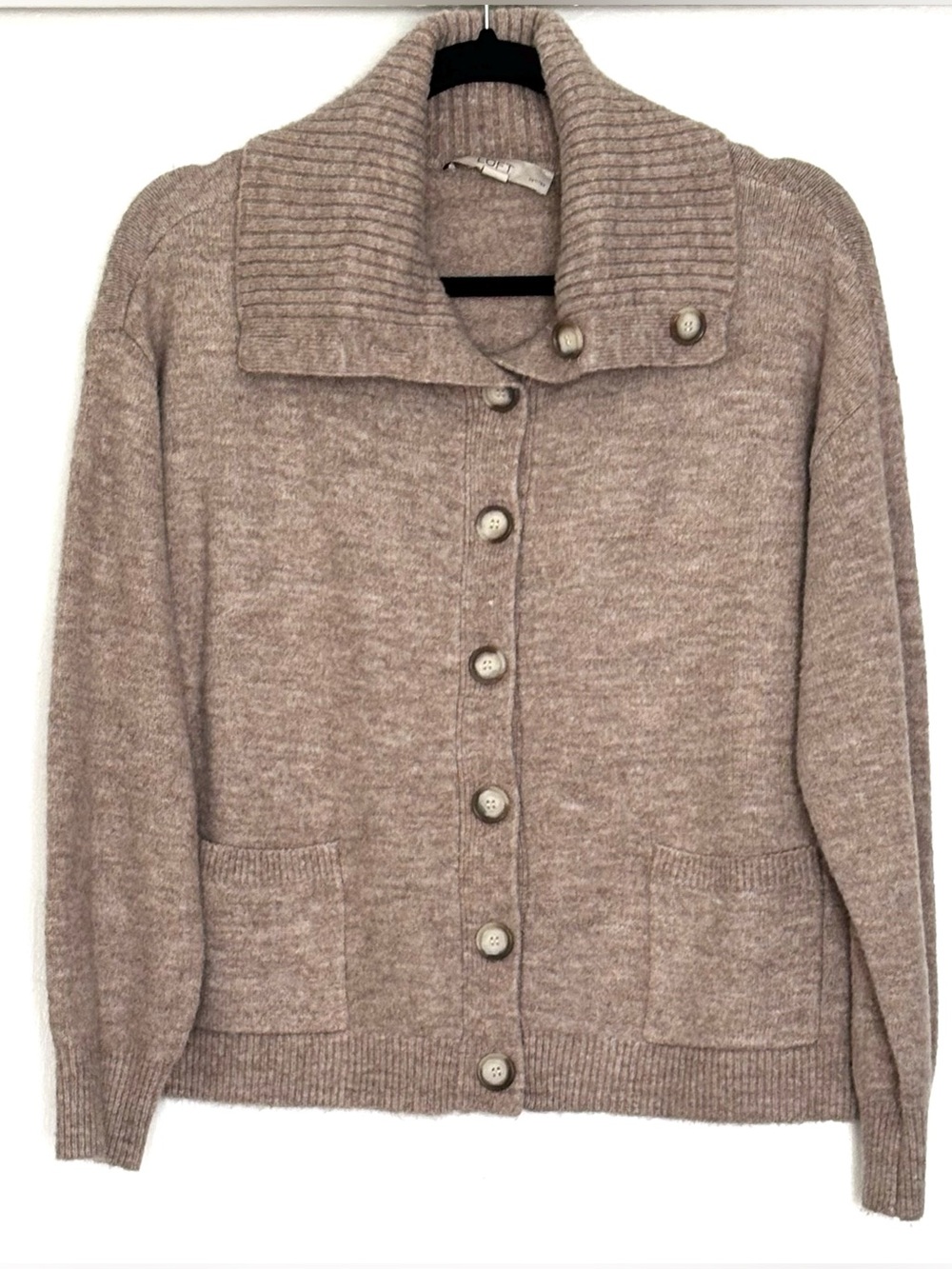LOFT Petite Wide Collared Sweater Jacket Heather Taupe Size LP - Picture 2 of 5